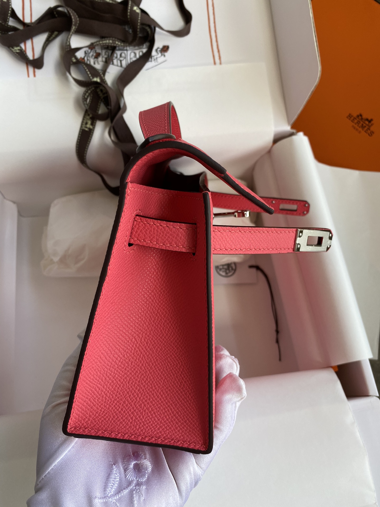 Hermes Mini Kelly Pochette 22cm Bag In Rose Red Epsom Leather